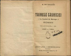 Tainele căsniciei (Le Contrat de Mariage) de Honoré de Balzac, traducere de Const A Ghica, 1920