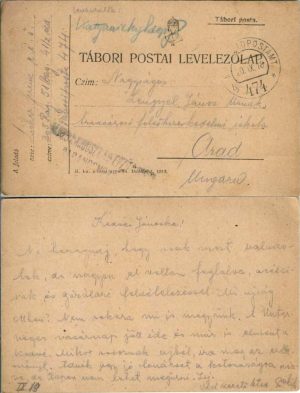Tábori postai levelezőlap/carte poștală militară M kir 51 gyalogezred von Boroevic expediată la Arad de pe frontul din Italia, 1918, Feldpost 474