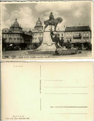 Cluj, Statuia lui Matei Corvin, carte poștală necirculată, 1940