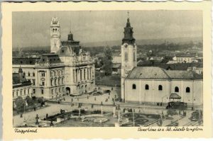 Nagyvárad, Városháza és a Szt László templom, carte poștală, Oradea
