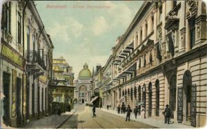 București, Strada Stavropoleos, ștampilă K u k F J B Nr 19 și Feldpost 168, carte poștală expediată din România ocupată, Primul Război Mondial