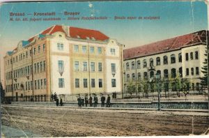 Brassó - Kronstadt - Brașov/M kir áll faipari szakiskola - Höhere Holzfachschule - Școala super de sculptură, ștampilă cenzură Brașov, carte poștală, 1919