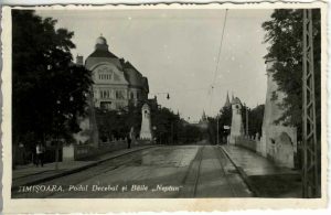 Timișoara, Podul Decebal și Băile Neptun, ștampilă cenzură, Bromogravure Frații Deutsch Reșița, carte poștală, 1943