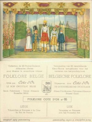 Folklore belge, Editié par Côte d’Or, Le bon chocolat belge, Folklore Côte d’Or No 95, Liège, Tchantchès et Nanesse à la Cour du Roi de France - reclamă ciocolată
