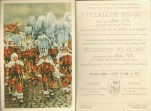 Folklore belge, Editié par Côte d’Or, Le bon chocolat belge, Folklore Côte d’Or No 65, Binche, Un groupe de "Gilles" avec leurs paniers d'oranges - reclamă ciocolată
