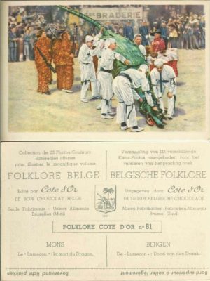 Folklore belge, Editié par Côte d’Or, Le bon chocolat belge, Folklore Côte d’Or No 61, Mons, Le "Lumeçon": la mort du Dragon - reclamă ciocolată