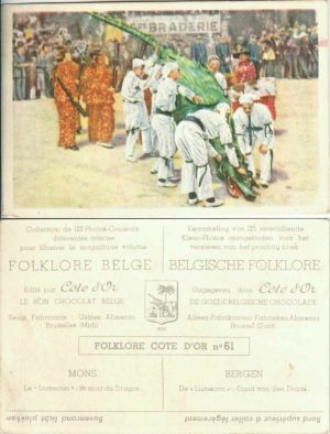 Folklore belge, Editié par Côte d’Or, Le bon chocolat belge, Folklore Côte d’Or No 61, Mons, Le "Lumeçon": la mort du Dragon - reclamă ciocolată