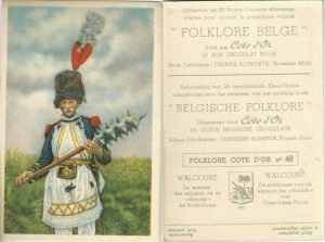 Folklore belge, Editié par Côte d’Or, Le bon chocolat belge, Folklore Côte d’Or No 48, Walcourt, Le massier des sapeurs de la "Marche" de Notre-Dame - reclamă ciocolată