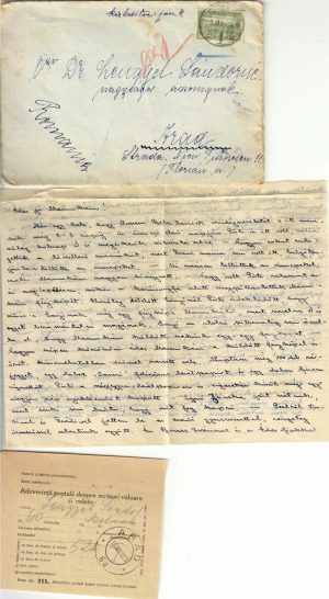 Plic și scrisoare circulate Szolnok - Arad, 1923