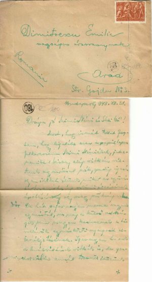 Plic și scrisoare circulate Budapesta - Arad, 1943, ștampile cenzură românească
