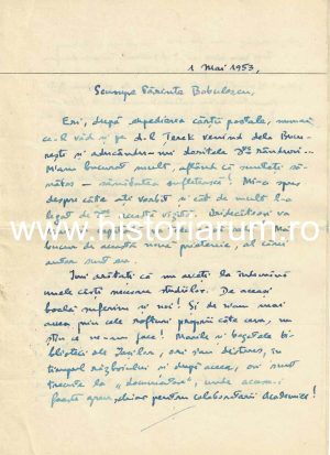 Constantin Turcu, scrisoare olografă către preot Constantin Bobulescu, 1953