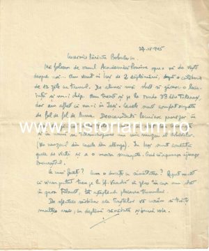 Constantin Turcu, Iași, scrisoare olografă către preot Constantin Bobulescu, 1945