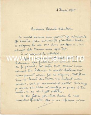 Constantin Turcu, Iași, scrisoare olografă către preot Constantin Bobulescu, 1945