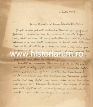 Constantin Turcu, Iași, scrisoare olografă către preot Constantin Bobulescu, 1947
