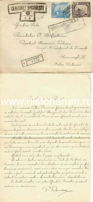 Constantin Bobulescu, corespondență primită de la un copil român din județul Storojineț, Bucovina, 1941, cu ștampilă cenzură și Ajutorul de iarnă