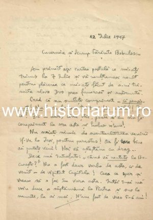 Constantin Turcu, Iași, scrisoare olografă către preot Constantin Bobulescu, 1947