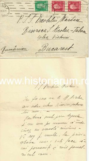 Ștefania Constantinescu-Claps, scrisoare olografă către parohul Mardare al Bisericii Sf Nicolae Tabacu din București, 1928