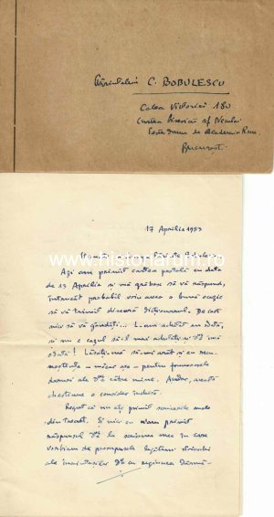 Constantin Turcu, Iași, scrisoare olografă către preot Constantin Bobulescu, 1953