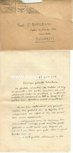 Constantin Turcu, Iași, scrisoare olografă către preot Constantin Bobulescu, 1954