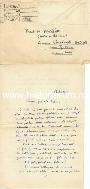 Constantin Turcu, Iași, scrisoare olografă către preot Constantin Bobulescu, 1955