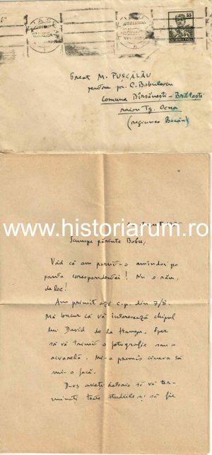 Constantin Turcu, Iași, scrisoare olografă către preot Constantin Bobulescu, 1955
