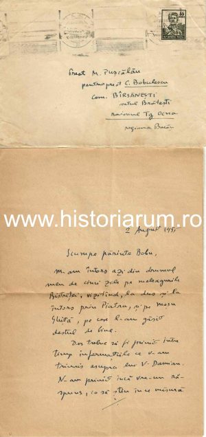 Constantin Turcu, Iași, scrisoare olografă către preot Constantin Bobulescu, 1955