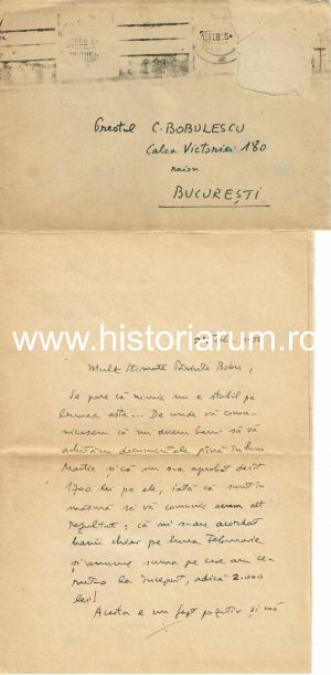 Constantin Turcu, Iași, scrisoare olografă către preot Constantin Bobulescu, 1956