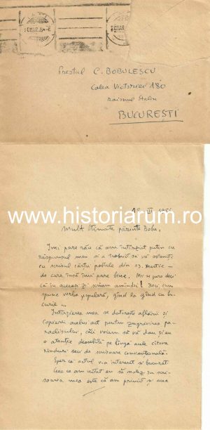 Constantin Turcu, Iași, scrisoare olografă către preot Constantin Bobulescu, 1956