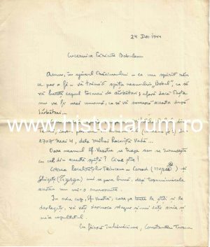 Constantin Turcu, Iași, scrisoare olografă către preot Constantin Bobulescu, 1944