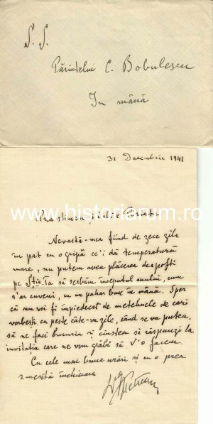 Dr Gheorghe Z Petrescu către preot Constantin Bobulescu, scrisoare olografă, 1941
