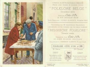 Folklore belge, Editié par Côte d’Or, Le bon chocolat belge, Folklore Côte d’Or No 166, Deuxième série, Les pèlerins achètent des ex-voto pout la Chapelle de tous les saints - reclamă ciocolată