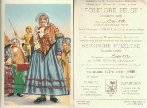Folklore belge, Editié par Côte d’Or, Le bon chocolat belge, Folklore Côte d’Or No 238, Deuxième série, Flandre, Les femmes de la Gilde portent la statue de Saint Sébastien - reclamă ciocolată