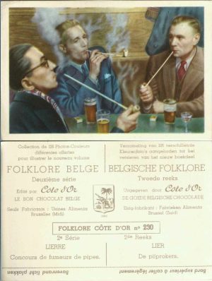 Folklore belge, Editié par Côte d’Or, Le bon chocolat belge, Folklore Côte d’Or No 230, Deuxième série, Lierre, Concours de fumeurs de pipes - reclamă ciocolată