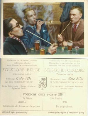 Folklore belge, Editié par Côte d’Or, Le bon chocolat belge, Folklore Côte d’Or No 230, Deuxième série, Lierre, Concours de fumeurs de pipes - reclamă ciocolată