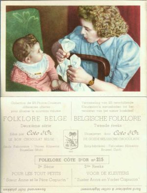 Folklore belge, Editié par Côte d’Or, Le bon chocolat belge, Folklore Côte d’Or No 215, Deuxième série, Pour les tout petits, Souer Anne et le Père Capucin - reclamă ciocolată