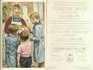 Folklore belge, Editié par Côte d’Or, Le bon chocolat belge, Folklore Côte d’Or No 182, Deuxième série, Brabant, Les oeufs de Pàques à la campagne - reclamă ciocolată