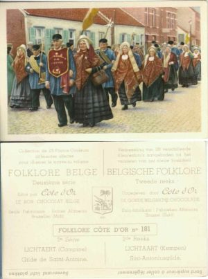 Folklore belge, Editié par Côte d’Or, Le bon chocolat belge, Folklore Côte d’Or No 181, Deuxième série, Lichtaert (Campine), Gilde de Saint-Antoine - reclamă ciocolată