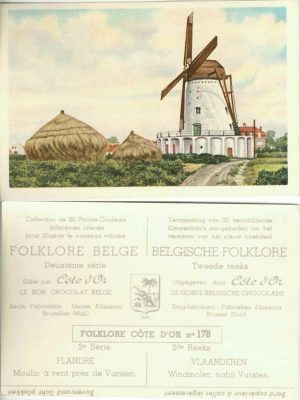 Folklore belge, Editié par Côte d’Or, Le bon chocolat belge, Folklore Côte d’Or No 178, Deuxième série, Flandre, Moulin à vent près de Vursten - reclamă ciocolată