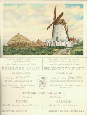 Folklore belge, Editié par Côte d’Or, Le bon chocolat belge, Folklore Côte d’Or No 178, Deuxième série, Flandre, Moulin à vent près de Vursten - reclamă ciocolată