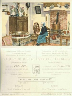 Folklore belge, Editié par Côte d’Or, Le bon chocolat belge, Folklore Côte d’Or No 171, Deuxième série, Renaix, Vieil intérior flamand - reclamă ciocolată