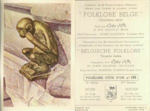 Folklore belge, Editié par Côte d’Or, Le bon chocolat belge, Folklore Côte d’Or No 169, Deuxième série, Mons, Le singe du Grand Garde, fétiche de la ville - reclamă ciocolată