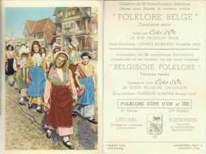 Folklore belge, Editié par Côte d’Or, Le bon chocolat belge, Folklore Côte d’Or No 165, Deuxième série, Littoral, Cortège en costumes provinciaux - reclamă ciocolată