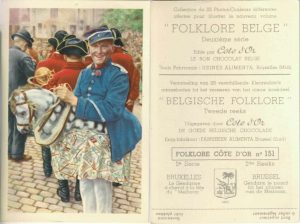 Folklore belge, Editié par Côte d’Or, Le bon chocolat belge, Folklore Côte d’Or No 151, Deuxième série, Bruxelles, Le Gendarme à cheval à la fête du "Meiboom" - reclamă ciocolată