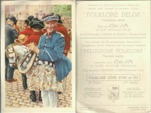 Folklore belge, Editié par Côte d’Or, Le bon chocolat belge, Folklore Côte d’Or No 151, Deuxième série, Bruxelles, Le Gendarme à cheval à la fête du "Meiboom" - reclamă ciocolată