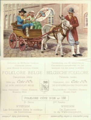 Folklore belge, Editié par Côte d’Or, Le bon chocolat belge, Folklore Côte d’Or No 150, Deuxième série, Wynegem, Les Bohèmiens dans le cortège de bienvenue - reclamă ciocolată
