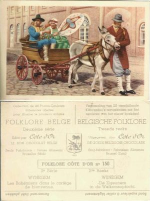 Folklore belge, Editié par Côte d’Or, Le bon chocolat belge, Folklore Côte d’Or No 150, Deuxième série, Wynegem, Les Bohèmiens dans le cortège de bienvenue - reclamă ciocolată