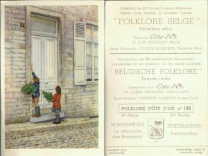 Folklore belge, Editié par Côte d’Or, Le bon chocolat belge, Folklore Côte d’Or No 148, Deuxième série, Hoegaarden, Le dimanche des Rameaux - reclamă ciocolată