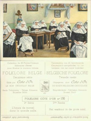 Folklore belge, Editié par Côte d’Or, Le bon chocolat belge, Folklore Côte d’Or No 130, Deuxième série, L'heure de travail dans la grande salle - reclamă ciocolată