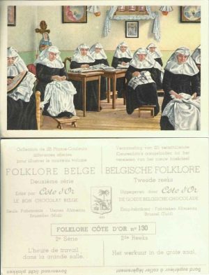 Folklore belge, Editié par Côte d’Or, Le bon chocolat belge, Folklore Côte d’Or No 130, Deuxième série, L'heure de travail dans la grande salle - reclamă ciocolată