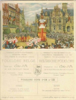 Folklore belge, Editié par Côte d’Or, Le bon chocolat belge, Folklore Côte d’Or No 125, Ypres, "Goliath", le plus grand des géants belges (7,50 m) - reclamă ciocolată